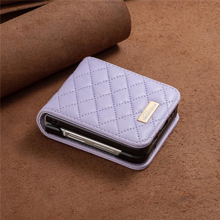 BINFEN COLOR Pour Samsung Galaxy Z Flip5 5G Étui en Cuir PU+PC Motif Losange Imprimé Étui pour Téléphone - Violet