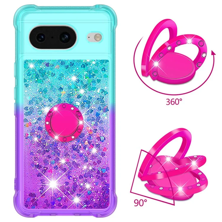 For Google Pixel 8 TPU Case with Kickstand Gradiant Quicksand Shockproof Cover - Sky Blue+Purple