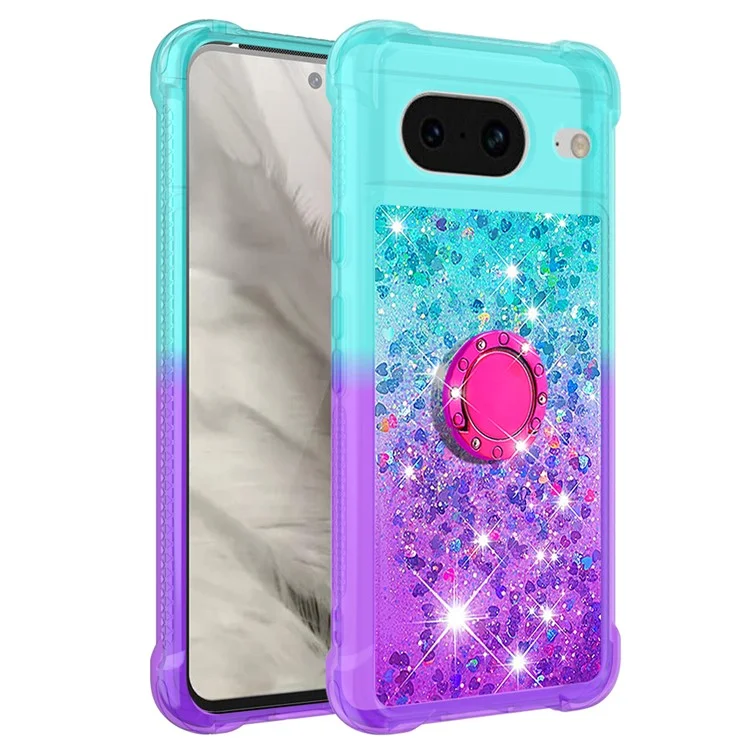 For Google Pixel 8 TPU Case with Kickstand Gradiant Quicksand Shockproof Cover - Sky Blue+Purple