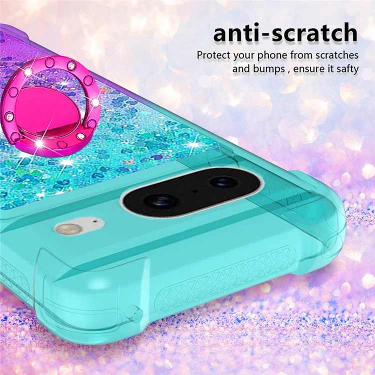 For Google Pixel 8 TPU Case with Kickstand Gradiant Quicksand Shockproof Cover - Sky Blue+Purple