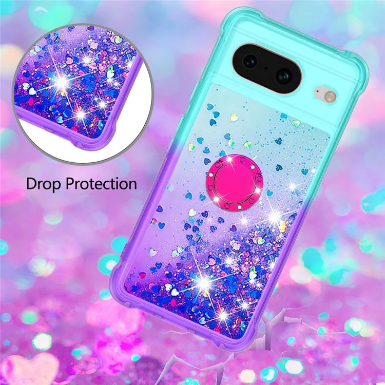 For Google Pixel 8 TPU Case with Kickstand Gradiant Quicksand Shockproof Cover - Sky Blue+Purple