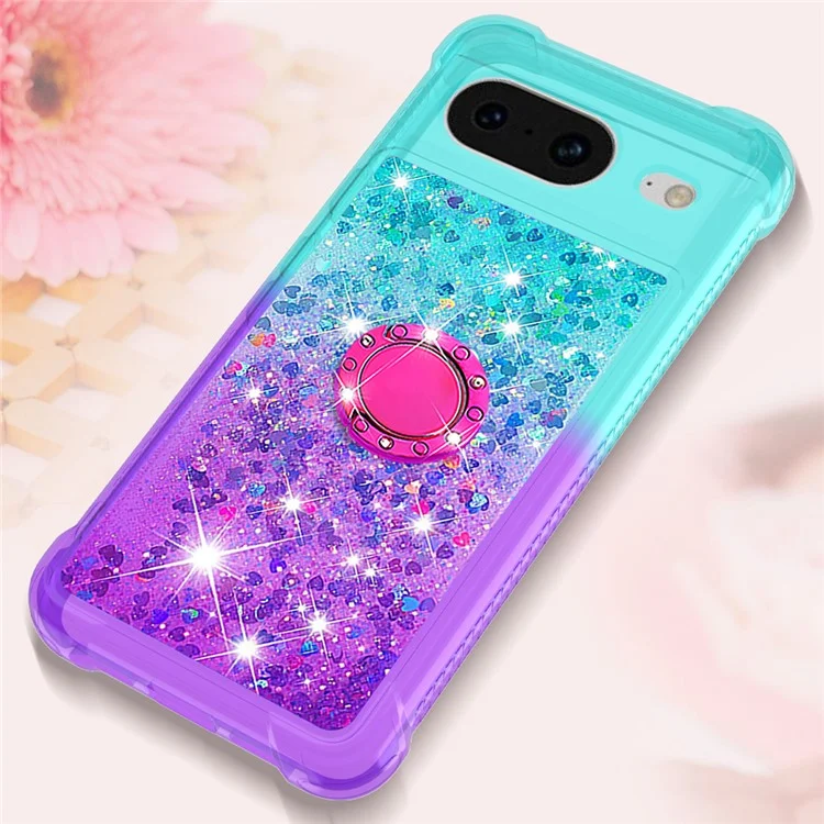 For Google Pixel 8 TPU Case with Kickstand Gradiant Quicksand Shockproof Cover - Sky Blue+Purple