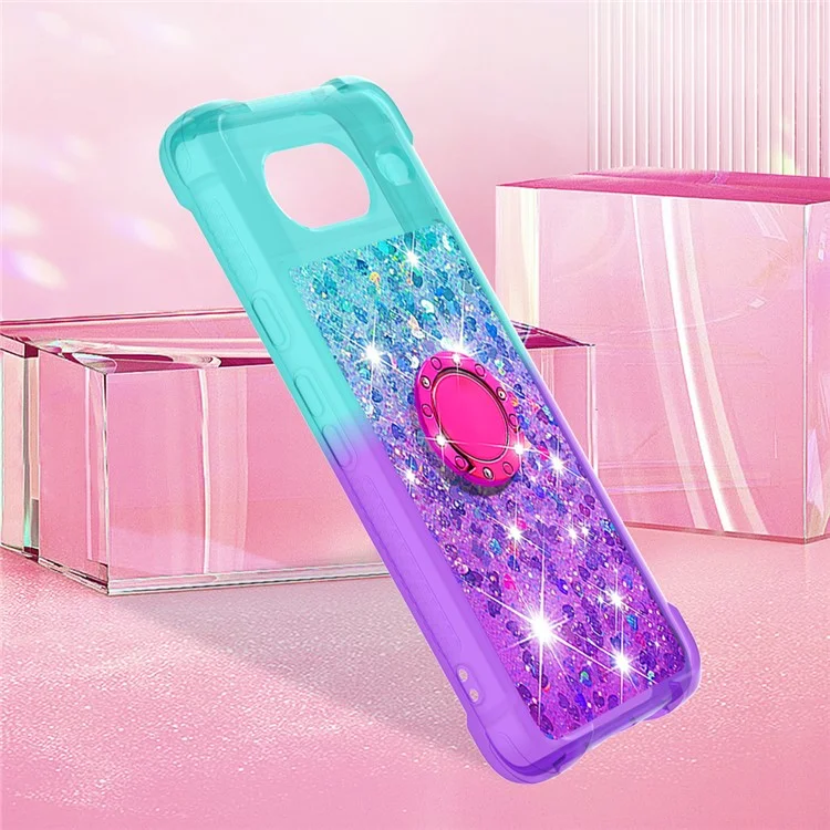 For Google Pixel 8 TPU Case with Kickstand Gradiant Quicksand Shockproof Cover - Sky Blue+Purple