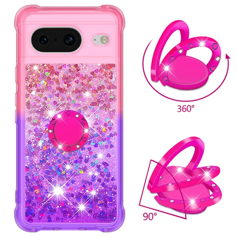 For Google Pixel 8 TPU Case with Kickstand Gradiant Quicksand Shockproof Cover - Pink+Purple