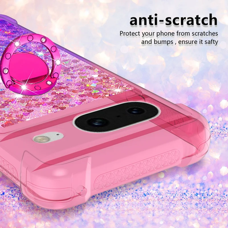 For Google Pixel 8 TPU Case with Kickstand Gradiant Quicksand Shockproof Cover - Pink+Purple