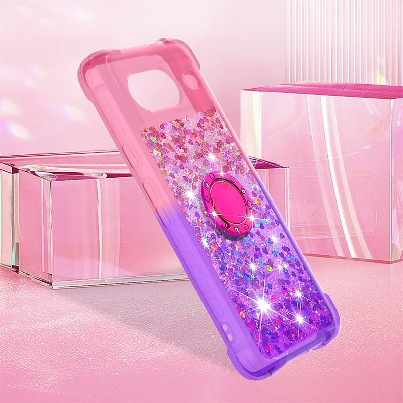 For Google Pixel 8 TPU Case with Kickstand Gradiant Quicksand Shockproof Cover - Pink+Purple
