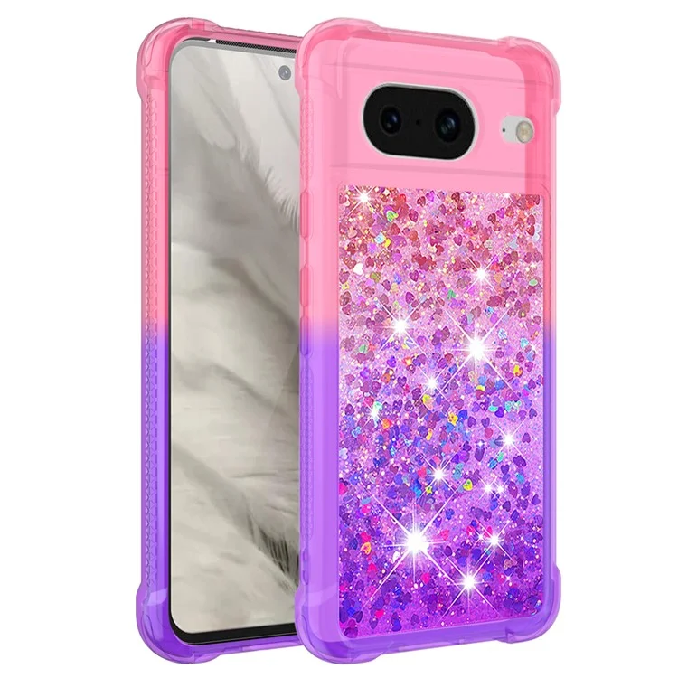For Google Pixel 8 TPU Case Gradient Quicksand Phone Back Cover - Pink+Purple
