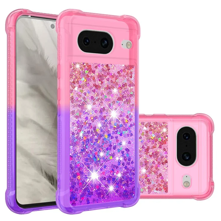 For Google Pixel 8 TPU Case Gradient Quicksand Phone Back Cover - Pink+Purple