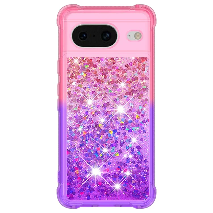 For Google Pixel 8 TPU Case Gradient Quicksand Phone Back Cover - Pink+Purple