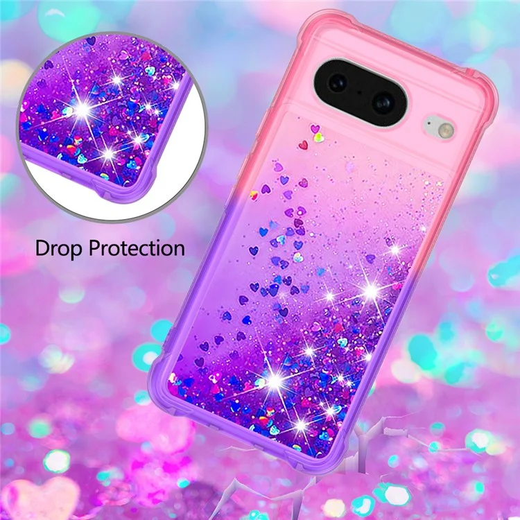 For Google Pixel 8 TPU Case Gradient Quicksand Phone Back Cover - Pink+Purple