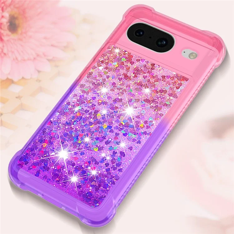 For Google Pixel 8 TPU Case Gradient Quicksand Phone Back Cover - Pink+Purple