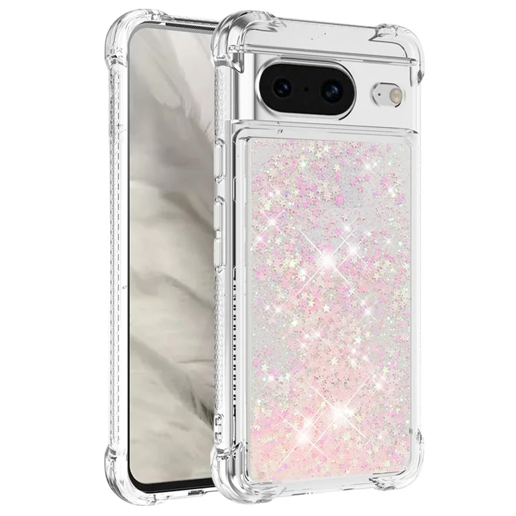 Série YB Quicksand-1 pour Google Pixel 8 Sparkle Flowing Case TPU Corner Cushion Phone Cover - Rose / Pentagrams