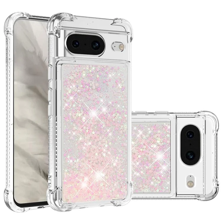 Série YB Quicksand-1 pour Google Pixel 8 Sparkle Flowing Case TPU Corner Cushion Phone Cover - Rose / Pentagrams
