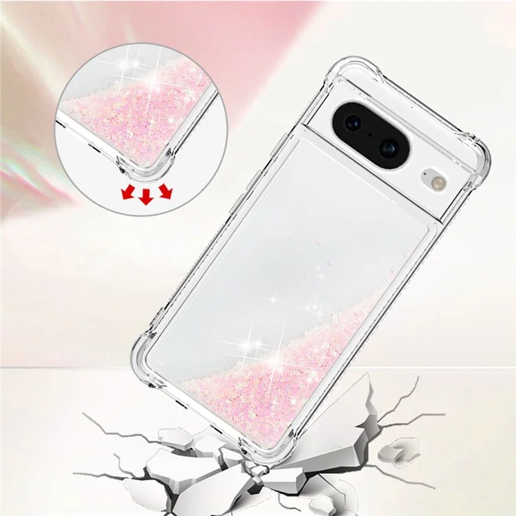 Série YB Quicksand-1 pour Google Pixel 8 Sparkle Flowing Case TPU Corner Cushion Phone Cover - Rose / Pentagrams