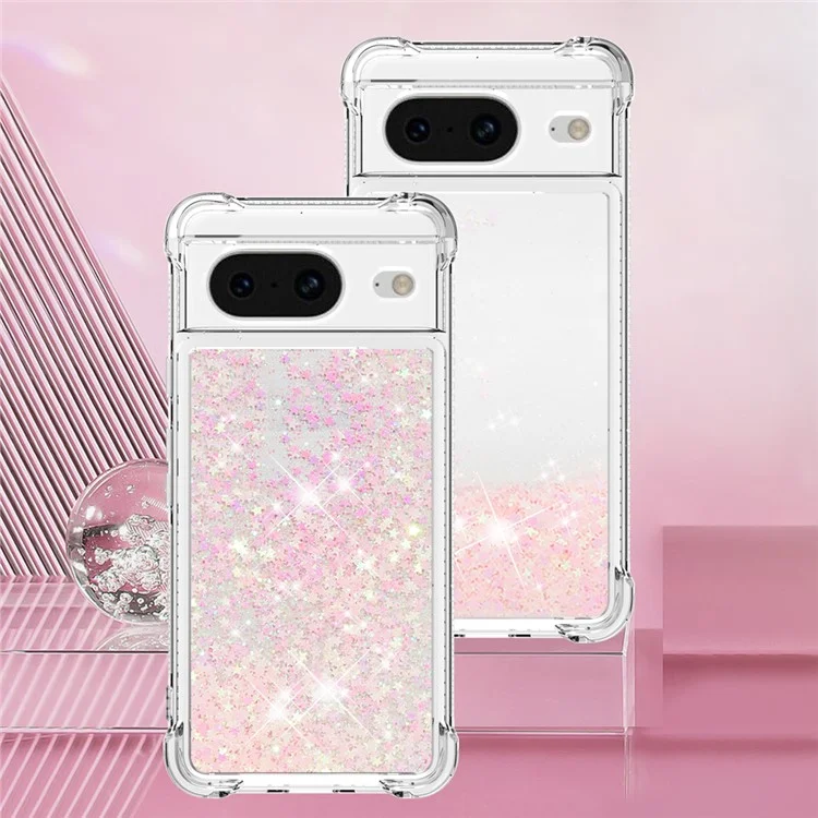 Série YB Quicksand-1 pour Google Pixel 8 Sparkle Flowing Case TPU Corner Cushion Phone Cover - Rose / Pentagrams