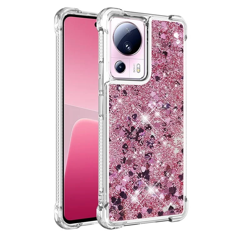 YB Quicksand Series-1 para Xiaomi 13 Lite / Civi 2 5G Carcasa Suave TPU con Purpurina Líquida y Fluir - Rosa Dorado / Corazones