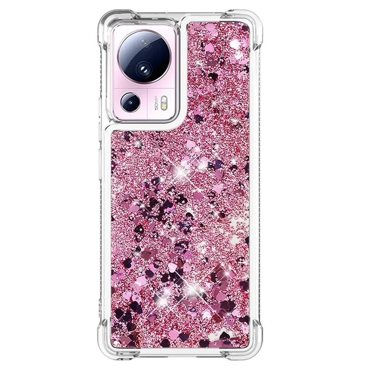YB Quicksand Series-1 para Xiaomi 13 Lite / Civi 2 5G Carcasa Suave TPU con Purpurina Líquida y Fluir - Rosa Dorado / Corazones