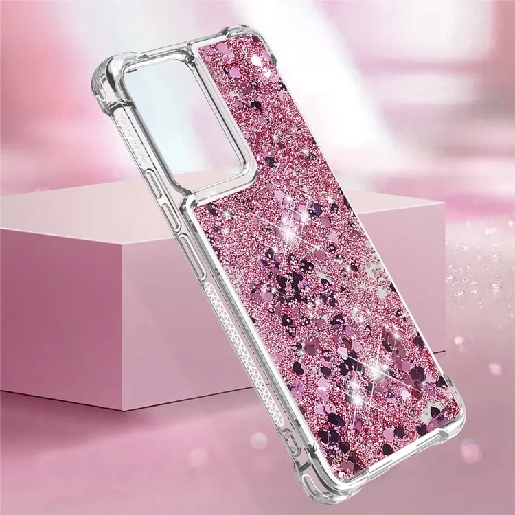 YB Quicksand Series-1 para Xiaomi 13 Lite / Civi 2 5G Carcasa Suave TPU con Purpurina Líquida y Fluir - Rosa Dorado / Corazones