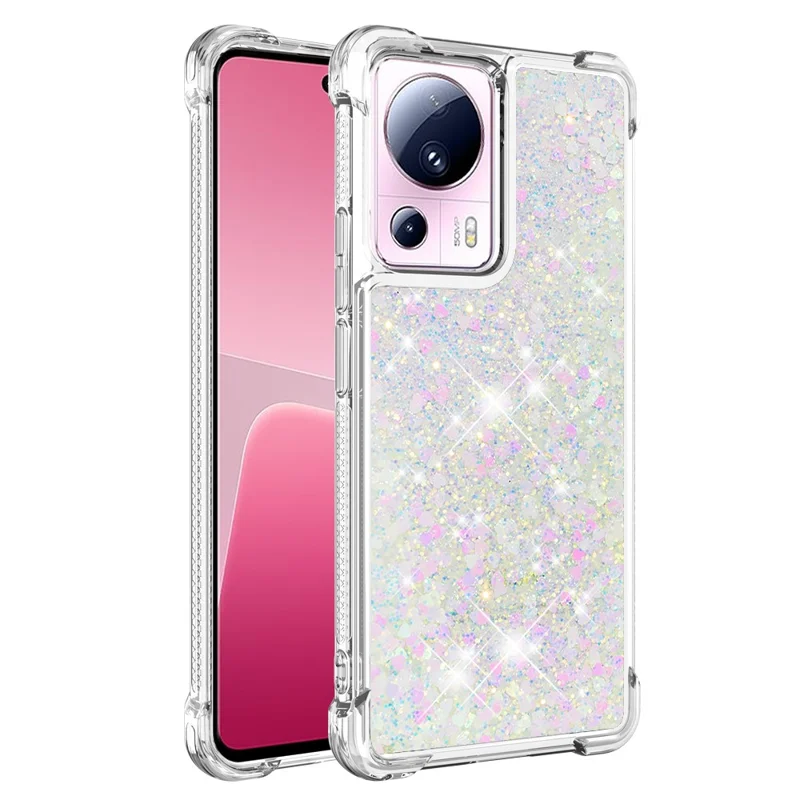 YB Quicksand Series-1 Para Xiaomi 13 Lite / Civi 2 5G TPU Soft TPU Bling Liquel Bling Sluglipling Pole Tape - Laser / Corações