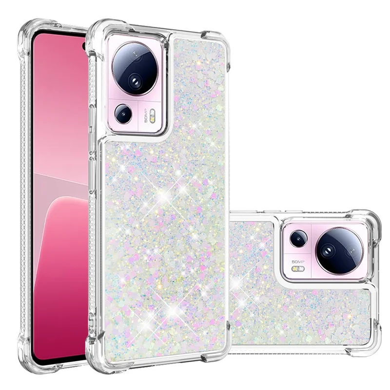 YB Quicksand Series-1 Para Xiaomi 13 Lite / Civi 2 5G TPU Soft TPU Bling Liquel Bling Sluglipling Pole Tape - Laser / Corações