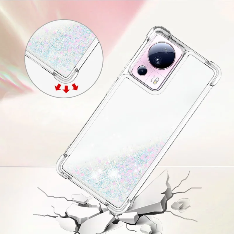 YB Quicksand Series-1 Para Xiaomi 13 Lite / Civi 2 5G TPU Soft TPU Bling Liquel Bling Sluglipling Pole Tape - Laser / Corações