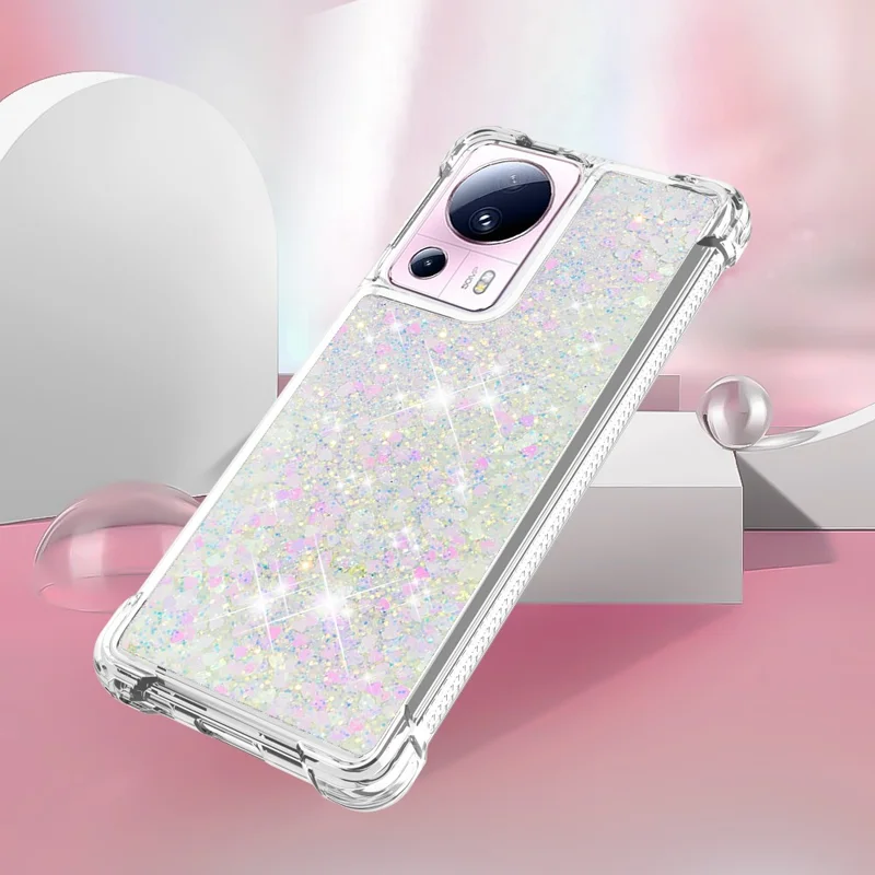 YB Quicksand Series-1 Para Xiaomi 13 Lite / Civi 2 5G TPU Soft TPU Bling Liquel Bling Sluglipling Pole Tape - Laser / Corações