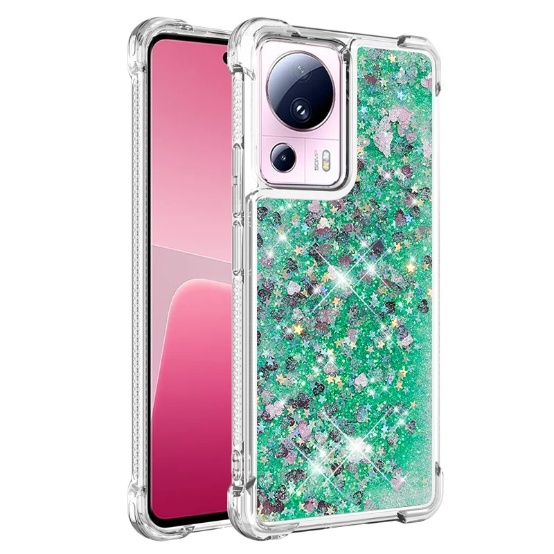YB Quicksand Series-1 Per Xiaomi 13 Lite / Coperchio di Bling Bling Casso TPU Civi 2 5G - Verde / Cuori