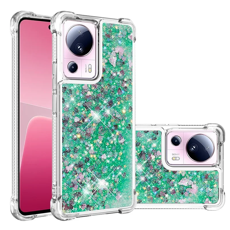 YB Quicksand Series-1 Per Xiaomi 13 Lite / Coperchio di Bling Bling Casso TPU Civi 2 5G - Verde / Cuori