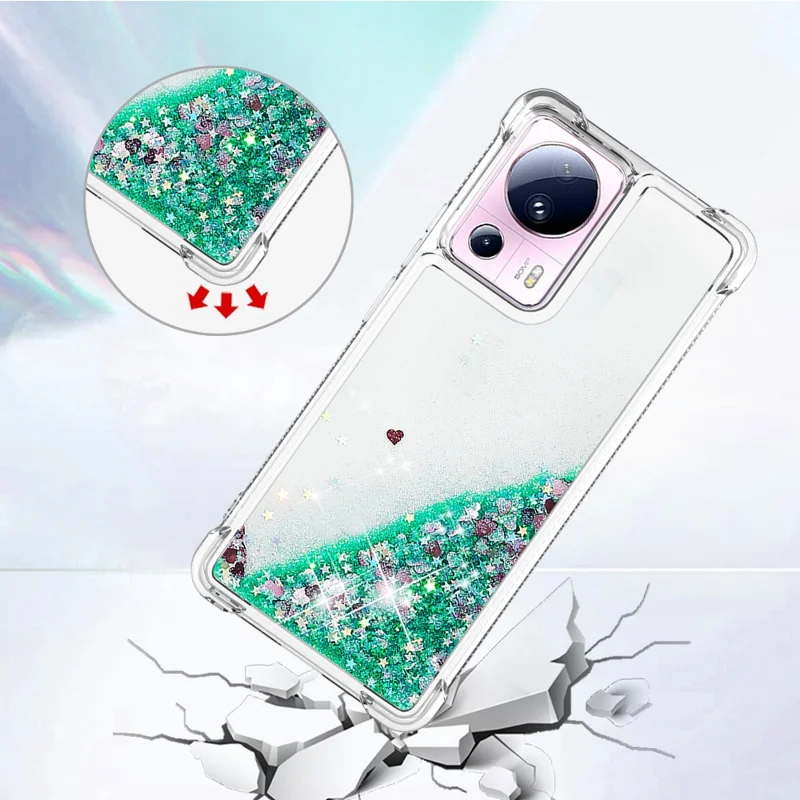 YB Quicksand Series-1 Per Xiaomi 13 Lite / Coperchio di Bling Bling Casso TPU Civi 2 5G - Verde / Cuori