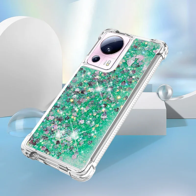YB Quicksand Series-1 Per Xiaomi 13 Lite / Coperchio di Bling Bling Casso TPU Civi 2 5G - Verde / Cuori