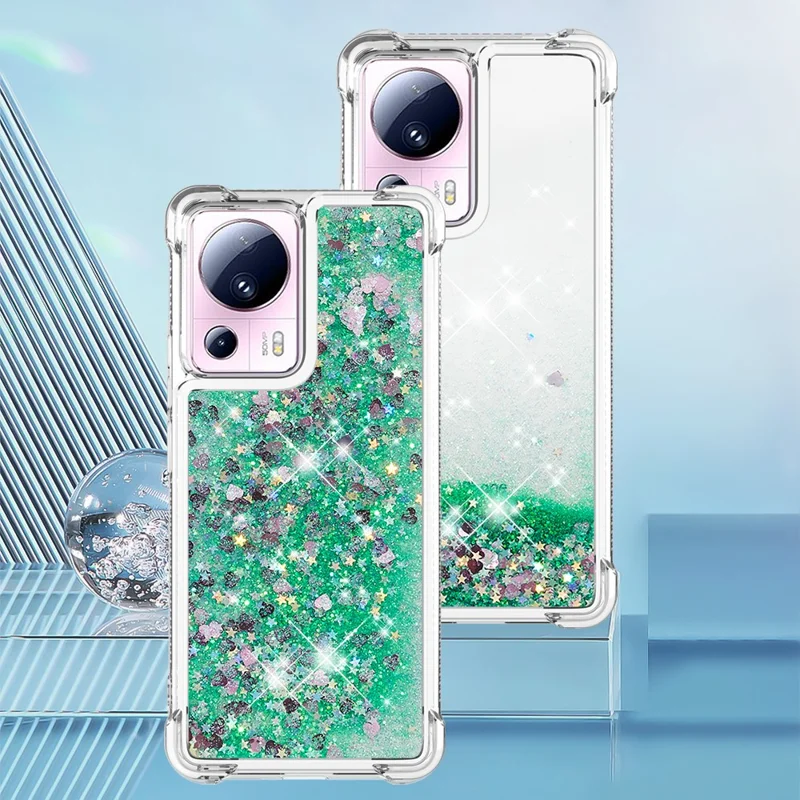 YB Quicksand Series-1 Per Xiaomi 13 Lite / Coperchio di Bling Bling Casso TPU Civi 2 5G - Verde / Cuori