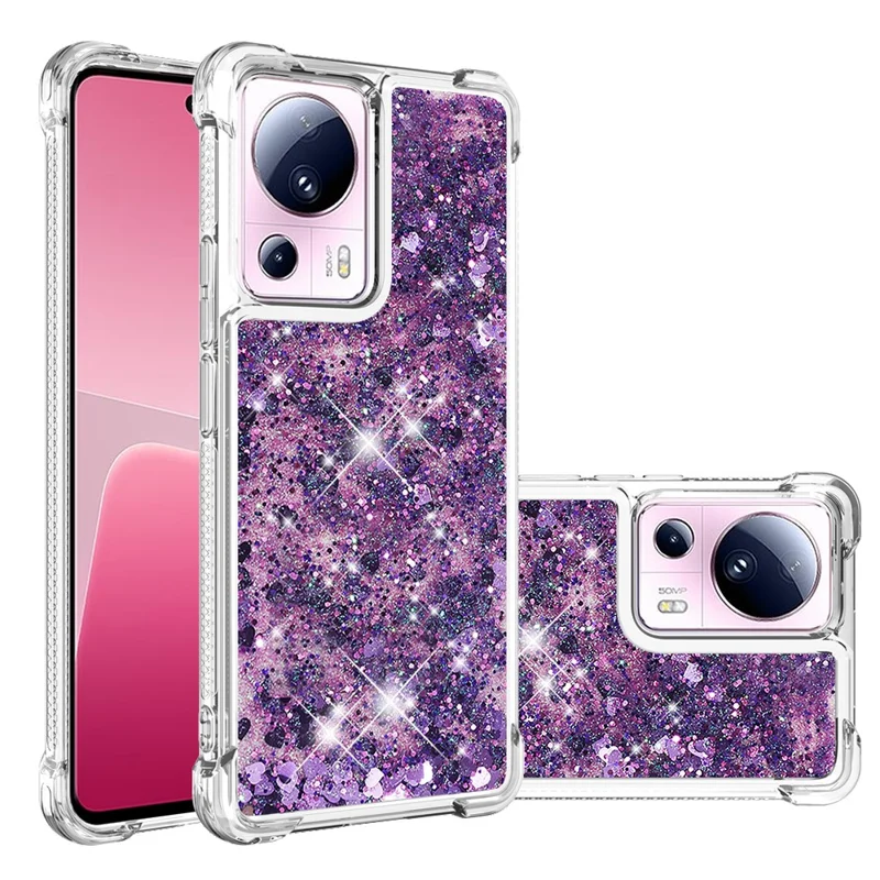 YB Quicksand Series-1 Para Xiaomi 13 Lite / Civi 2 5G TPU Soft TPU Bling Liquel Bling Sluglipling Pole Tape - Roxo Escuro / Corações