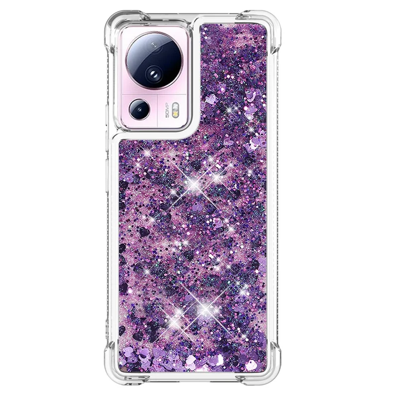 YB Quicksand Series-1 Para Xiaomi 13 Lite / Civi 2 5G TPU Soft TPU Bling Liquel Bling Sluglipling Pole Tape - Roxo Escuro / Corações