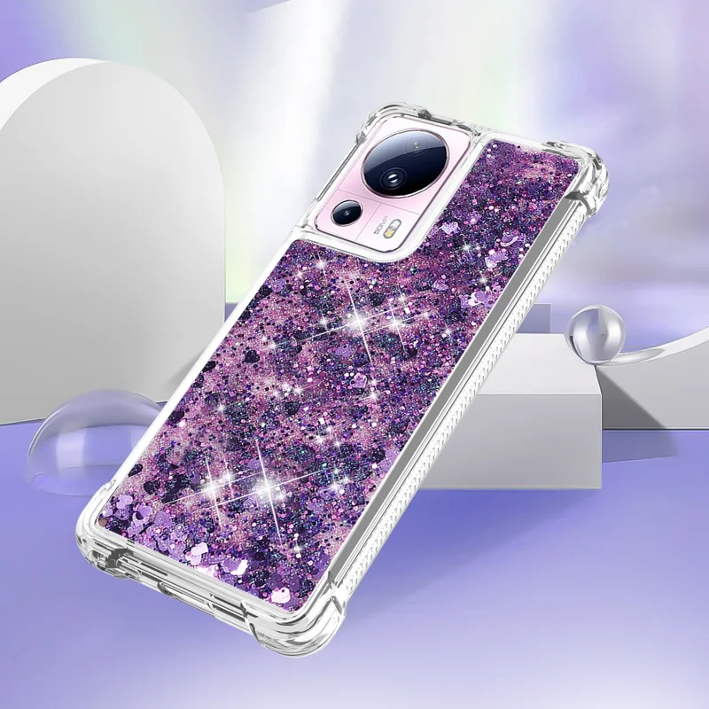 YB Quicksand Series-1 Para Xiaomi 13 Lite / Civi 2 5G TPU Soft TPU Bling Liquel Bling Sluglipling Pole Tape - Roxo Escuro / Corações