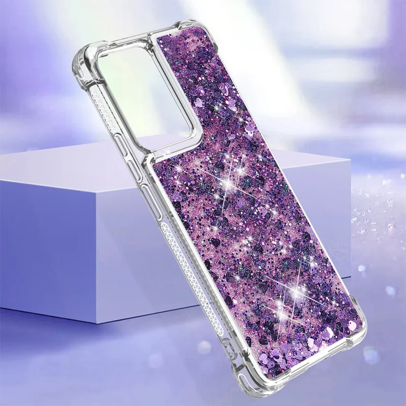 YB Quicksand Series-1 Para Xiaomi 13 Lite / Civi 2 5G TPU Soft TPU Bling Liquel Bling Sluglipling Pole Tape - Roxo Escuro / Corações