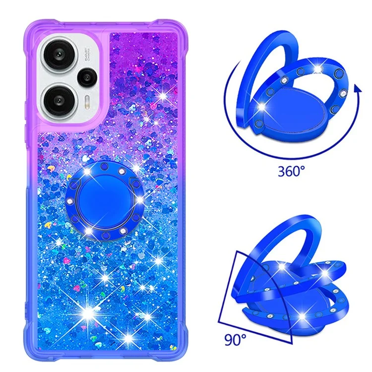 YB Quicksand Series-8 para Xiaomi Redmi Note 12 Turbo / Poco F5 5G Funda de teléfono con líquido de lentejuelas, anillo de soporte y gradiente de TPU - Púrpura + Azul Celeste
