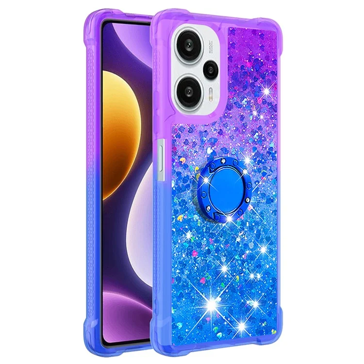 YB Quicksand Series-8 para Xiaomi Redmi Note 12 Turbo / Poco F5 5G Funda de teléfono con líquido de lentejuelas, anillo de soporte y gradiente de TPU - Púrpura + Azul Celeste