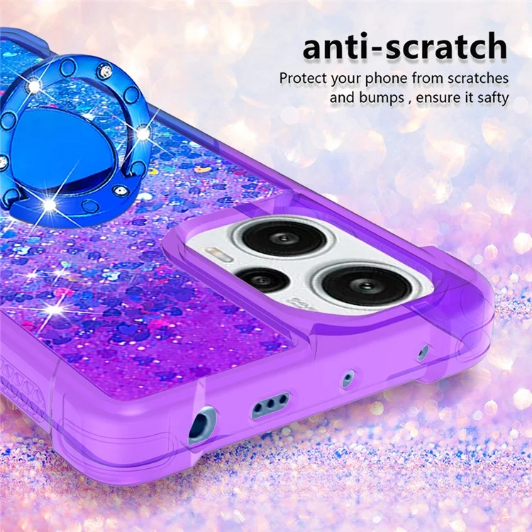 YB Quicksand Series-8 para Xiaomi Redmi Note 12 Turbo / Poco F5 5G Funda de teléfono con líquido de lentejuelas, anillo de soporte y gradiente de TPU - Púrpura + Azul Celeste