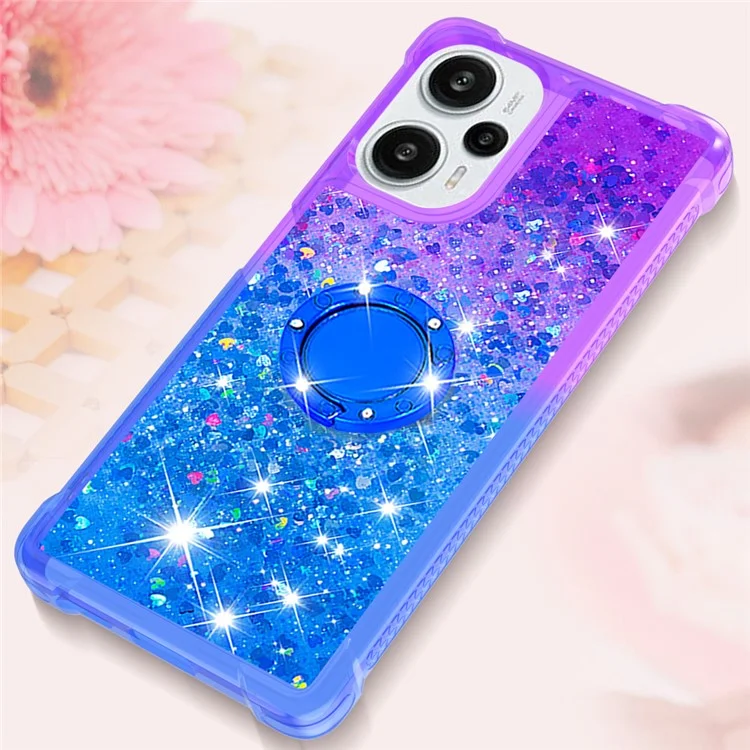YB Quicksand Series-8 para Xiaomi Redmi Note 12 Turbo / Poco F5 5G Funda de teléfono con líquido de lentejuelas, anillo de soporte y gradiente de TPU - Púrpura + Azul Celeste