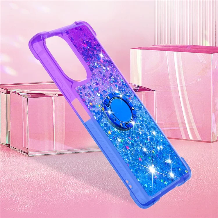 YB Quicksand Series-8 para Xiaomi Redmi Note 12 Turbo / Poco F5 5G Funda de teléfono con líquido de lentejuelas, anillo de soporte y gradiente de TPU - Púrpura + Azul Celeste
