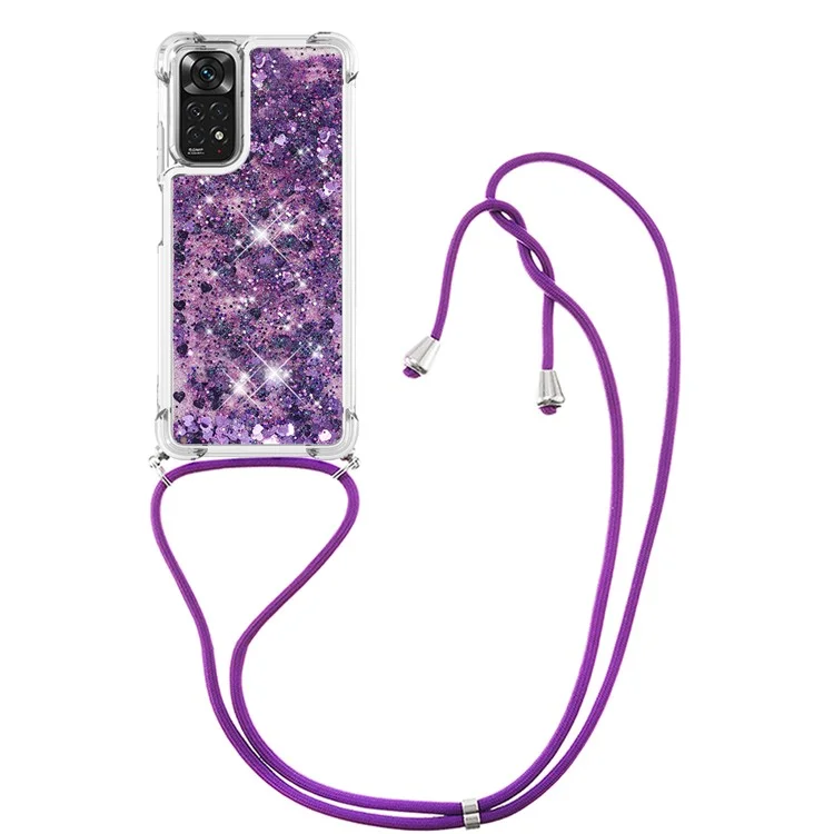 YB Quicksand Series-4 Liquid Case per Xiaomi Redmi Note 12S 4G / Redmi Note 11S 4G / Note 11 4G (Qualcomm), Custodia Telefonica TPU con Cordino - Viola Scuro / Cuori