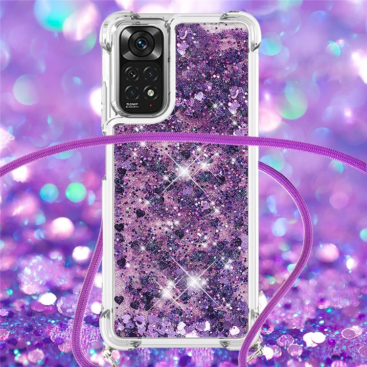 YB Quicksand Series-4 Liquid Case per Xiaomi Redmi Note 12S 4G / Redmi Note 11S 4G / Note 11 4G (Qualcomm), Custodia Telefonica TPU con Cordino - Viola Scuro / Cuori