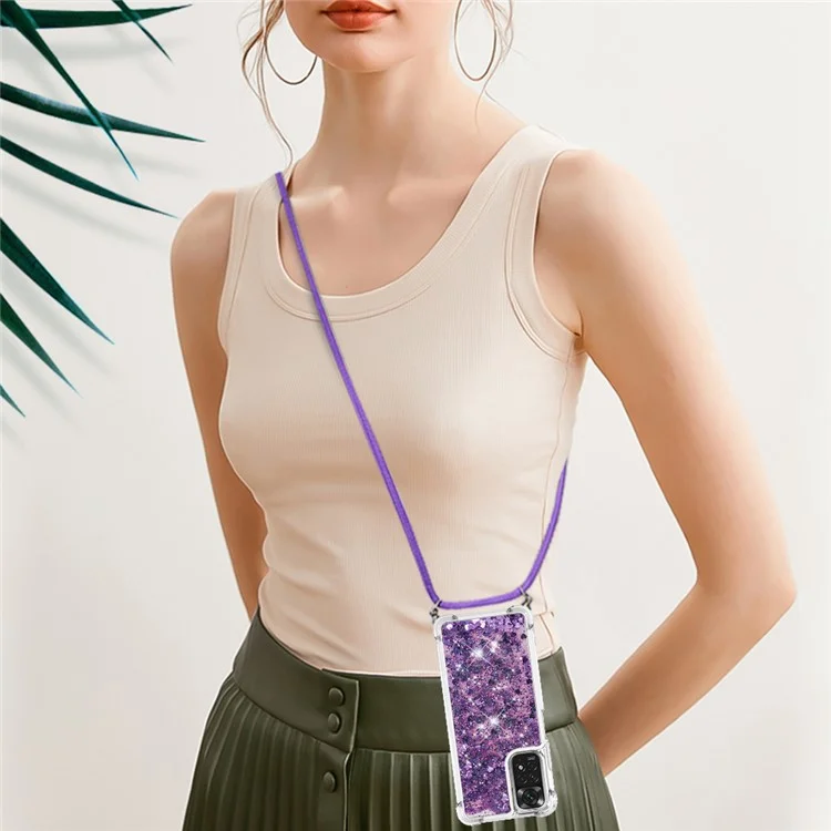 YB Quicksand Series-4 Liquid Case per Xiaomi Redmi Note 12S 4G / Redmi Note 11S 4G / Note 11 4G (Qualcomm), Custodia Telefonica TPU con Cordino - Viola Scuro / Cuori