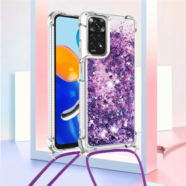 YB Quicksand Series-4 Liquid Case per Xiaomi Redmi Note 12S 4G / Redmi Note 11S 4G / Note 11 4G (Qualcomm), Custodia Telefonica TPU con Cordino - Viola Scuro / Cuori