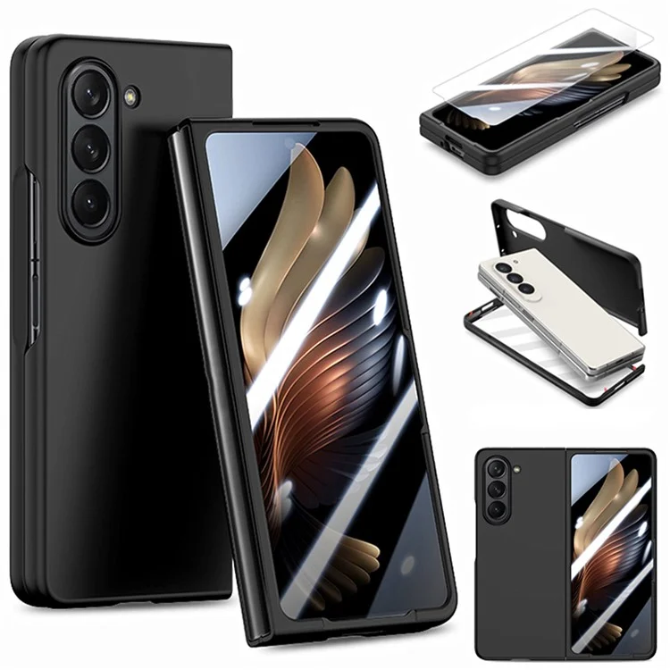 Pour Samsung Galaxy Z Fold5 5G Skin-Touch Phone Case Hard PC Folding Phone Case with Tempered Glass Film - Noir