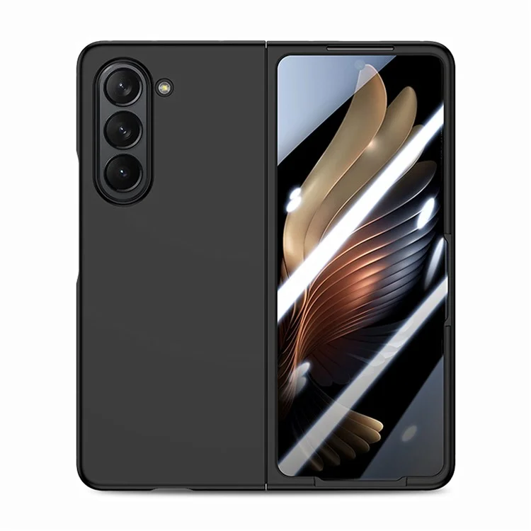 Pour Samsung Galaxy Z Fold5 5G Skin-Touch Phone Case Hard PC Folding Phone Case with Tempered Glass Film - Noir