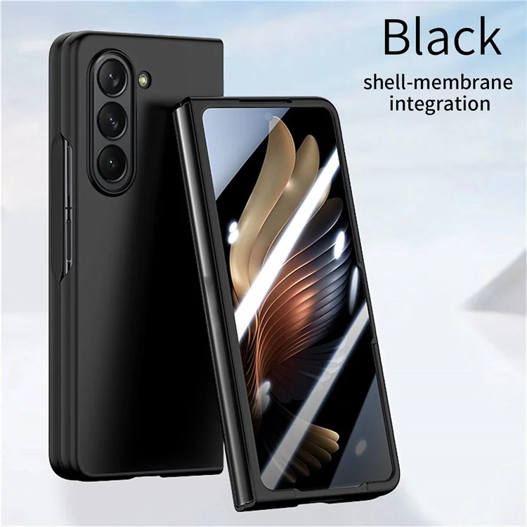 Pour Samsung Galaxy Z Fold5 5G Skin-Touch Phone Case Hard PC Folding Phone Case with Tempered Glass Film - Noir