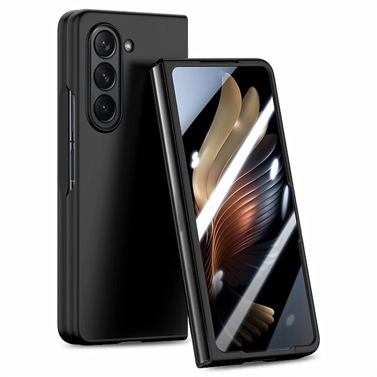 Pour Samsung Galaxy Z Fold5 5G Skin-Touch Phone Case Hard PC Folding Phone Case with Tempered Glass Film - Noir