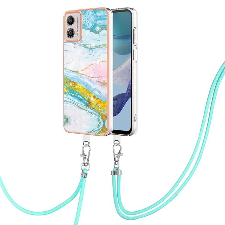 Série YB IMD-9 pour Motorola Moto G53 5G / G13 4G Étui de protection en TPU avec motif marbre électroplaqué et cordon - Vert 004