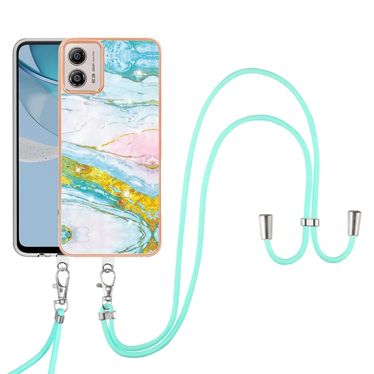 Série YB IMD-9 pour Motorola Moto G53 5G / G13 4G Étui de protection en TPU avec motif marbre électroplaqué et cordon - Vert 004